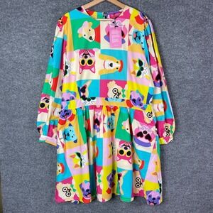 NEW Julyliebe Mini Dress Women 3XL Multicolor Dog Cat Animal Print Long Sleeve